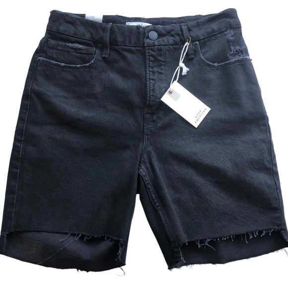Good American NWT Black Cut Off Shorts Size 2 - Picture 1 of 12